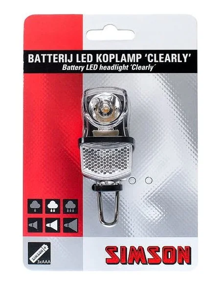 Simson koplamp voor voorvork LED 'Clearly' - met batterijen