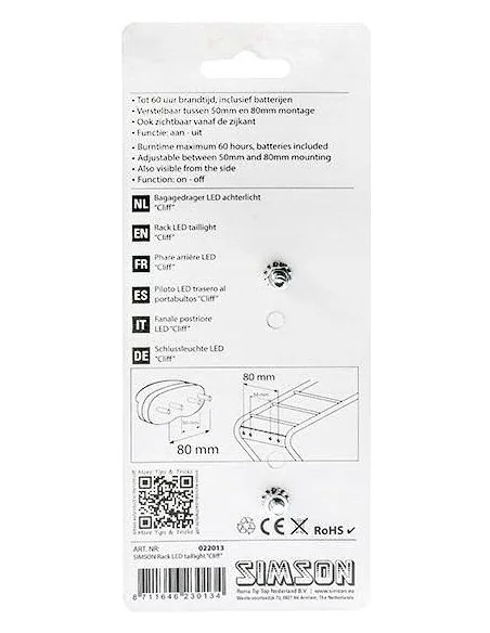 Simson Batterij Bagagedrager achterlicht Cliff