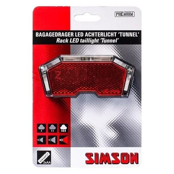 Batterij bagagedrager achterlicht Simson Tunnel 3 LED - Auto/On/Off