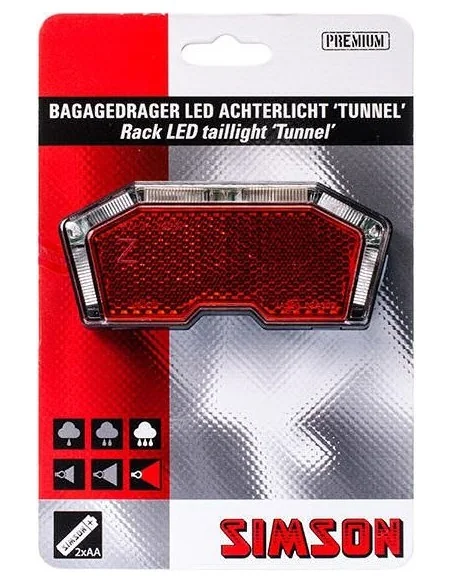 Batterij bagagedrager achterlicht Simson Tunnel 3 LED - Auto/On/Off