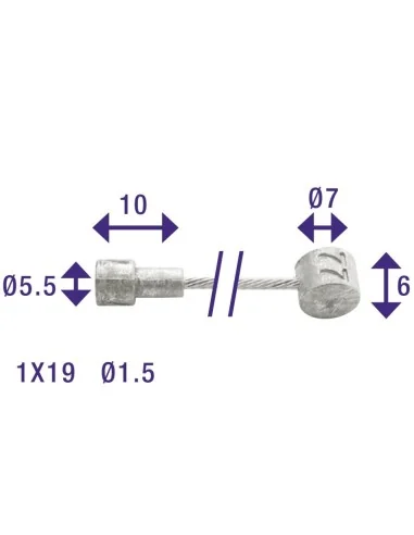 Rem binnenkabel Edge 2250 mm met 2 nippels