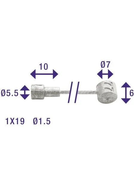 Rem binnenkabel Edge 2250 mm met 2 nippels