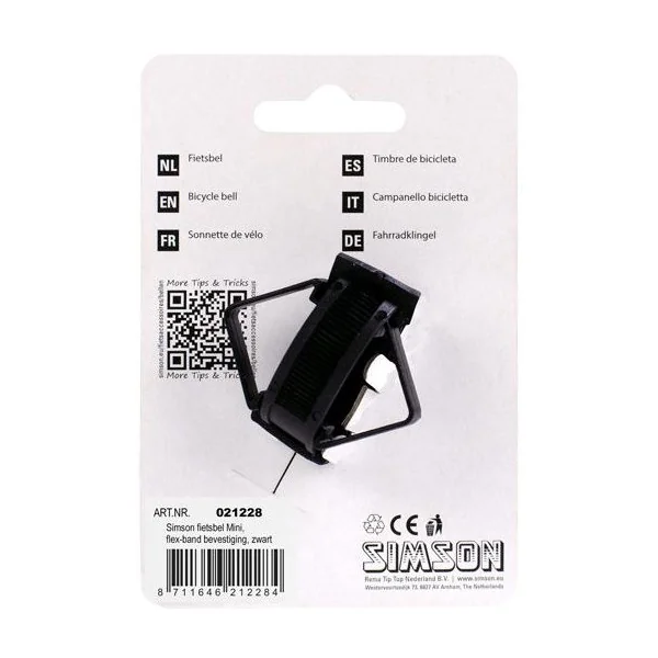 Fietsbel Simson Mini met flex-band bevestiging - zwart