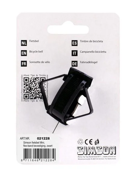 Fietsbel Simson Mini met flex-band bevestiging - zwart