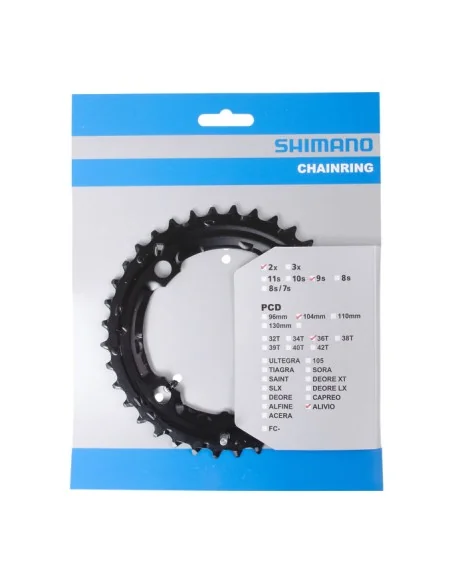 Kettingblad 36 tands Shimano Alivio FC-M4000 / FC-M4050 (AC) 9 speed - zwart