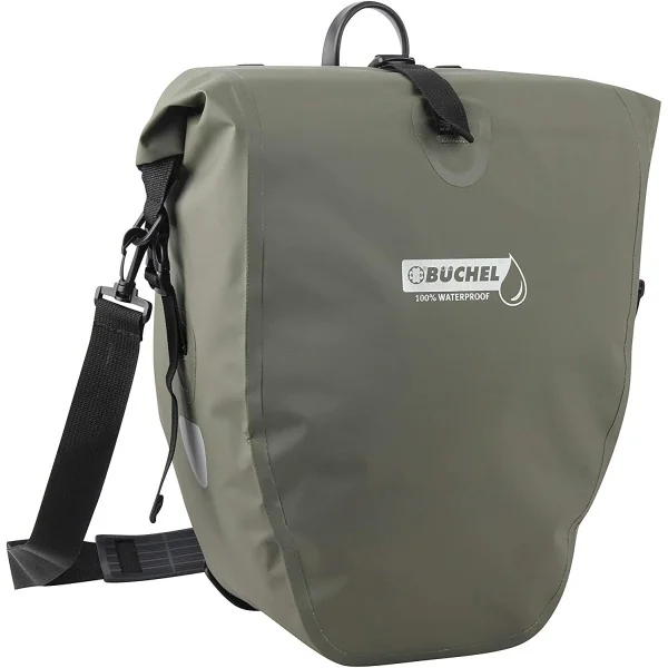 Enkele fietstas Büchel 100% waterdicht 25,4 liter - olijfgroen