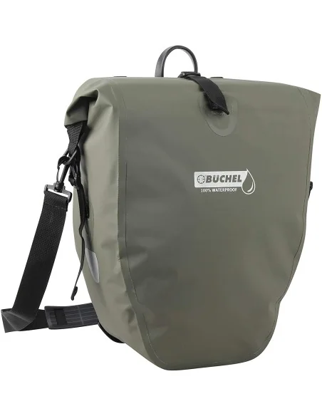 Enkele fietstas Büchel 100% waterdicht 25,4 liter - olijfgroen