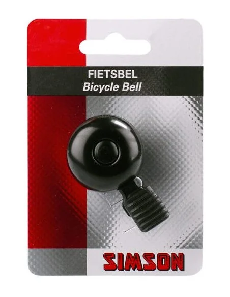 Simson fietsbel Mini 32mm met vaste kunststof bevestiging - zwart