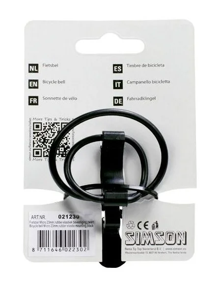 Fietsbel Simson ø23mm met rubber elastiek bevestiging - zwart