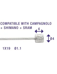 Schakel binnenkabel Elvedes 2250mm RVS Ø1,1mm N-nippel Ø4 × 4 (100 stuks) - Zilver