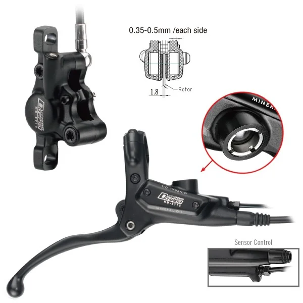 Hydraulische schijfremset Tektro HD-E715 Dorado met remsensor voor e-bike - rechts met 1800 mm leiding - zwart