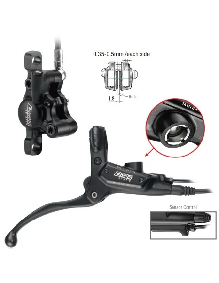Hydraulische schijfremset Tektro HD-E715 Dorado met remsensor voor e-bike - rechts met 1800 mm leiding - zwart