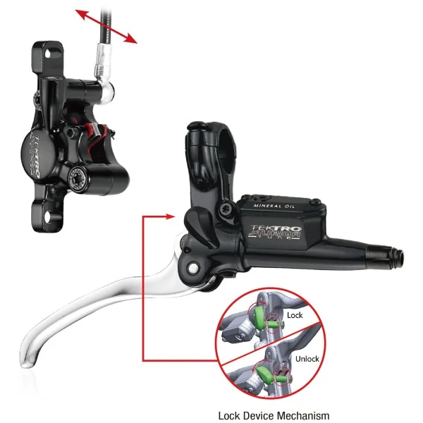 Hydraulische schijfremset Tektro HD-T530 Auriga Tune met handrem functie - links met leidingen - zwart