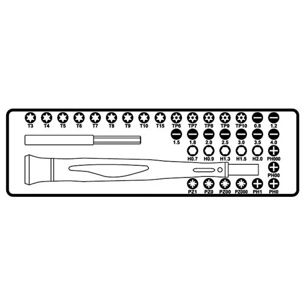 Microschroevendraaier Beta 1256/C36 met 36 verwisselbare 4-mm bits en magnetisch verlengstuk 1256/C36