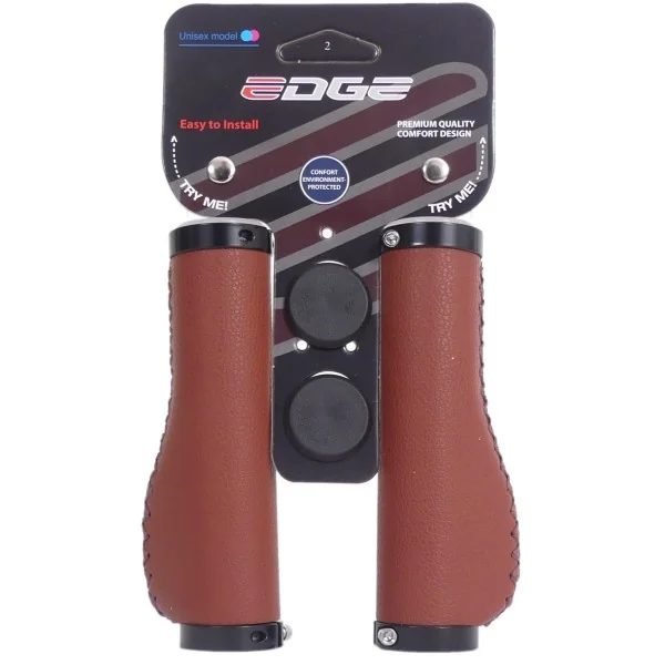 Handvatset Edge Leer incl Lockring - camel brown- 135/135mm (winkelverpakking)