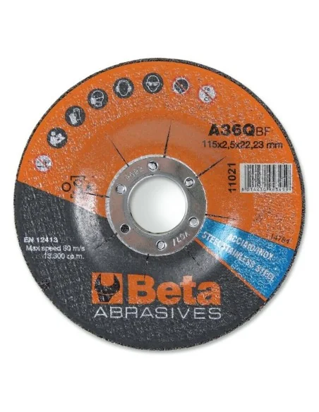 Doorslijpschijven Beta Tools ø125 mm voor RVS met doorgezet center (10 stuks)