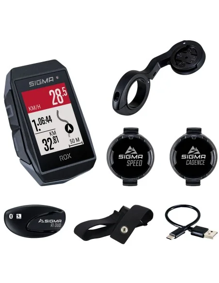GPS Fietscomputer Sigma ROX 11.1 EVO GPS HR + CAD set met korte Butler stuurhouder - zwart