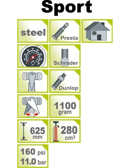 Hogedruk fietspomp IceToolz 240A451 met manometer 160PSI - staal