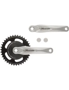 Crankstel 38T Miranda Alfa 1 voor 3/32 ketting met zwarte disc 9.2cm en zilveren crank