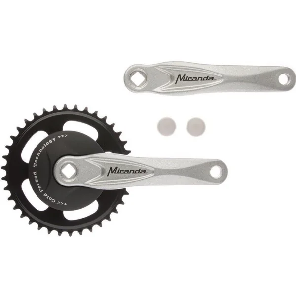 Crankstel 38T Miranda Alfa 1 voor 3/32 ketting met zwarte disc 9.2cm en zilveren crank