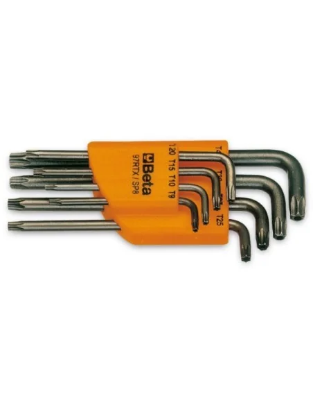 8-delige set haakse stiftsleutels Beta Tools met Tamper Resistant Torx® profiel (art. 97RTX) met support T9-T10-T15-T20-T25 T27-