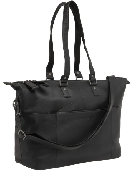 Fietstas New Looxs Verla 21 liter 34 x 18 x 44cm - gemaakt van luxe leer - zwart