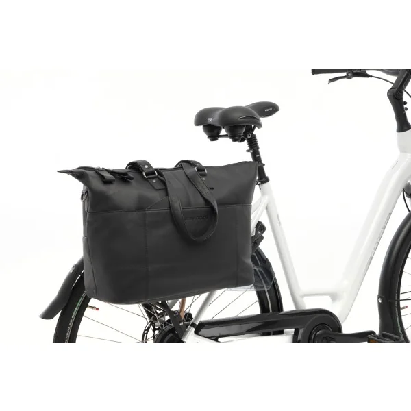 Fietstas New Looxs Verla 21 liter 34 x 18 x 44cm - gemaakt van luxe leer - zwart