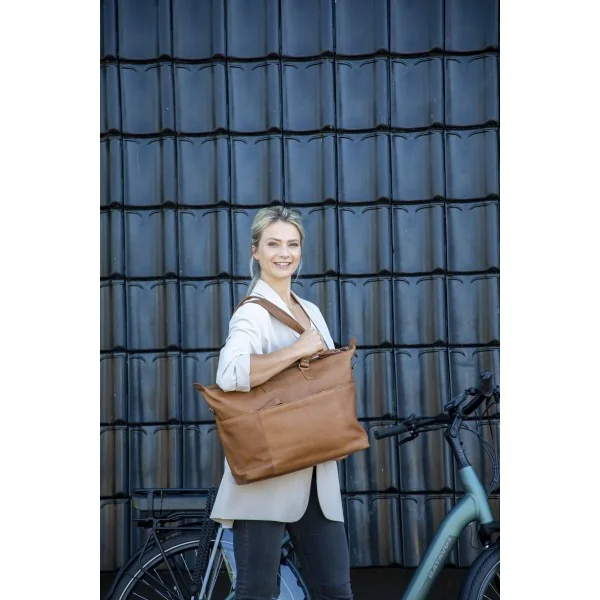 Fietstas New Looxs Verla 21 liter 34 x 18 x 44cm - gemaakt van luxe leer - cognac