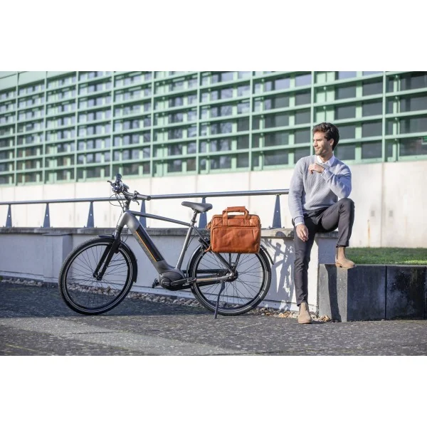 Fietstas New Looxs Cali 17 liter 40 x 15 x 31 cm - gemaakt van luxe leder - cognac