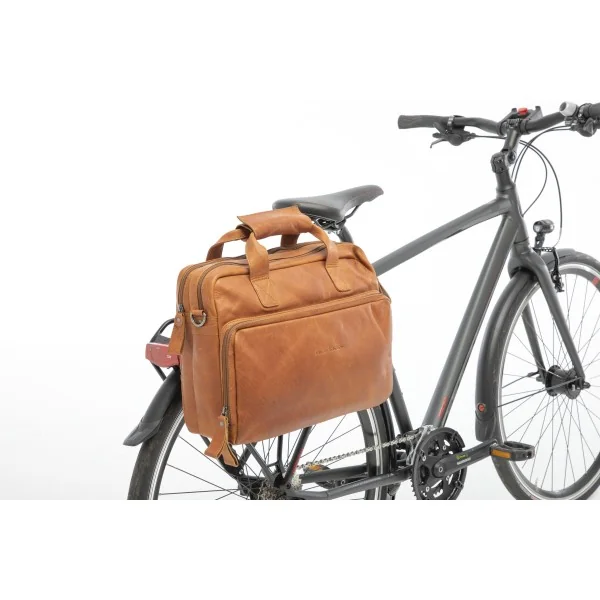 Fietstas New Looxs Cali 17 liter 40 x 15 x 31 cm - gemaakt van luxe leder - cognac