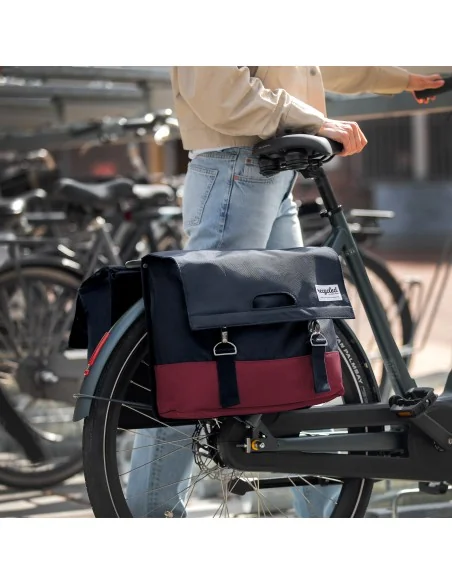 Gerecyclede dubbele fietstas Urban Proof 40 liter - bordeaux rood/grijs