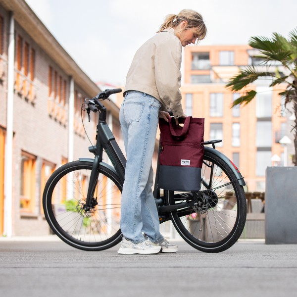 Gerecyclede shopper fietstas Urban Proof 20 liter - bordeaux rood/grijs