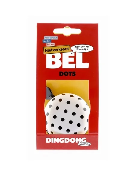Fietsbel Ding-Dong NietVerkeerd Dots ø60 mm - wit met zwarte stippen