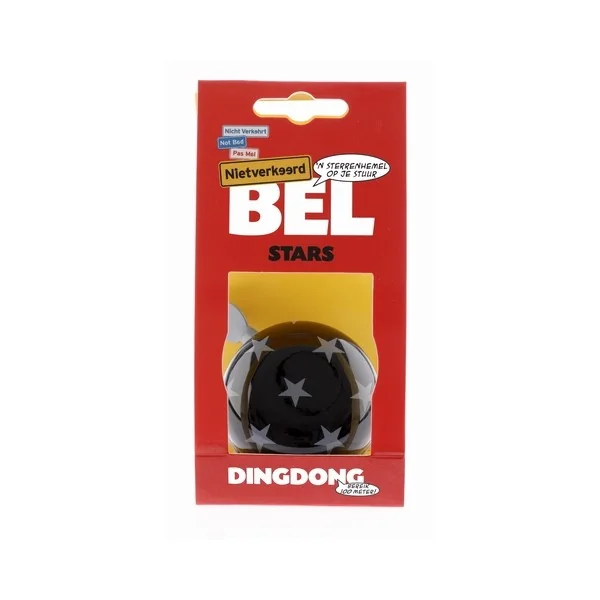 Fietsbel Ding-Dong NietVerkeerd Stars ø60mm - zwart/witte strepen