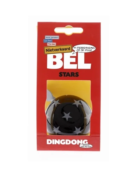 Fietsbel Ding-Dong NietVerkeerd Stars ø60mm - zwart/witte strepen