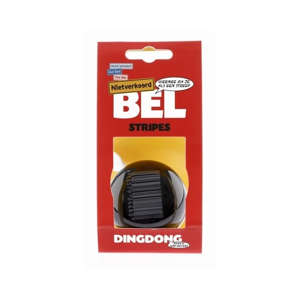 Fietsbel Ding-Dong NietVerkeerd Stripes ø60mm - zwart met witte barcode