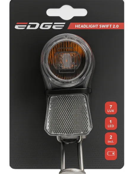 Koplamp Edge Swift 2.0 - 1 Led met Reflectie - incl. batterijen (op kaart verpakt)