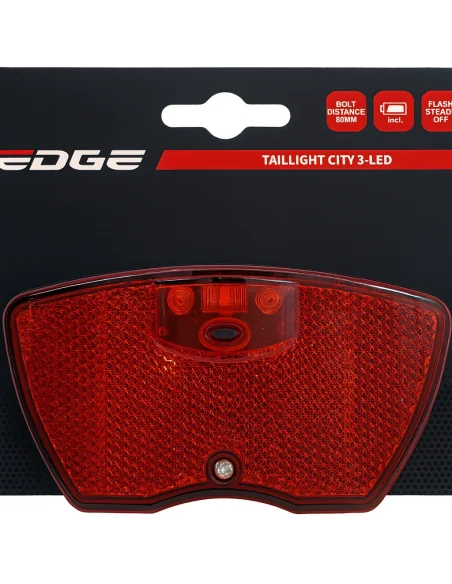 Dragerachterlicht Edge City - 3 leds -80mm- inclusief batterijen (op kaart)