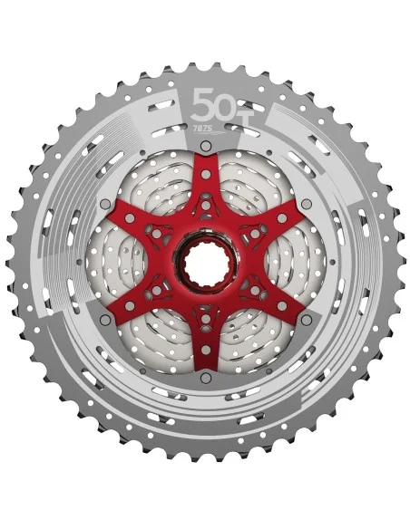 Cassette 12 speed Sunrace CSMZ90 11-50T - zilver met rode spider
