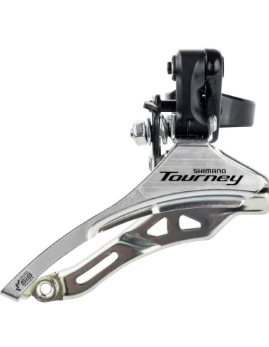 Voorderailleur 3 x 6/7 speed Shimano Tourney FD-TY300 down swing/top pull - hoge klem ø34,9 mm - 42T - (66-69°) - Zwart/Zilver