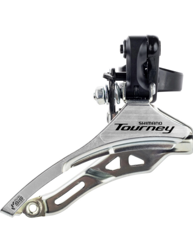 Voorderailleur 3 x 6/7 speed Shimano Tourney FD-TY300 down swing/top pull - hoge klem ø31,8 mm - 42T - (66-69°) - Zwart/Zilver