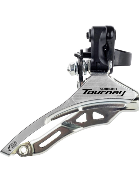 Voorderailleur 3 x 6/7 speed Shimano Tourney FD-TY300 down swing/top pull - hoge klem ø31,8 mm - 42T - (66-69°) - Zwart/Zilver