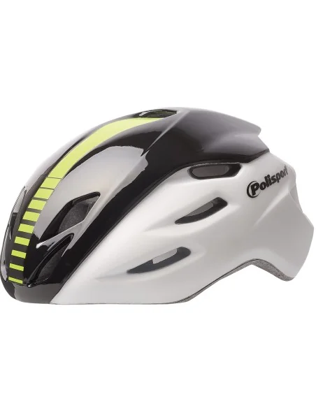 Fietshelm Polisport Aero-R Large 58-61 cm - mat wit /zwart glanzend / fluor geel