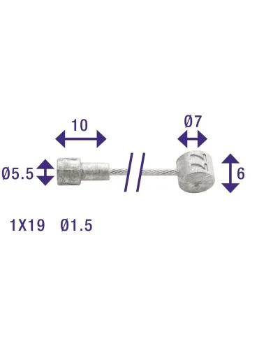 Rem binnenkabel Elvedes 2350mm RVS ø1,5mm V-nippel en T-nippel (op kaart)