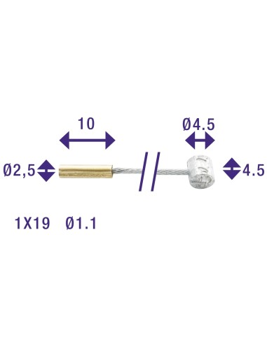 Schakel binnenkabel Elvedes 2250mm verzinkt Ø1,25mm Sturmey Archer / Torpedo N-nippel en T-nippel - Zilver