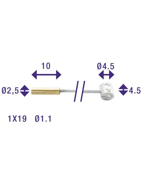 Schakel binnenkabel Elvedes 2250mm verzinkt Ø1,25mm Sturmey Archer / Torpedo N-nippel en T-nippel - Zilver