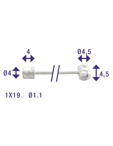 Schakel binnenkabel Elvedes 2250mm RVS Ø1,1mm Shimano / Huret N-nippel en T-nippel (op kaart) - Zilver