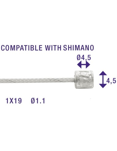 Schakel binnenkabels Elvedes 2250mm RVS ø1,1mm Shimano N-nippel ø4,5 × 4,5 (100 stuks) - Zilver