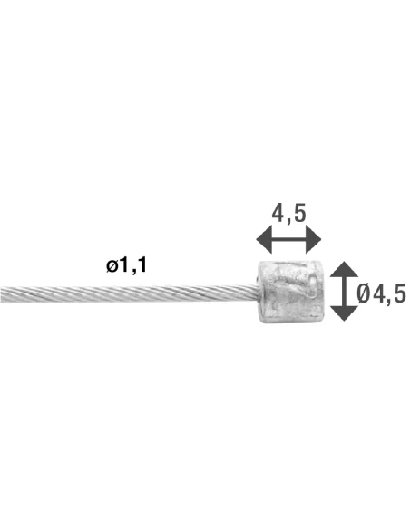 Schakel binnenkabel Elvedes 2250 mm 1×19 draads RVS Slick ø1,1mm met N-nippel ø4,5 × 4,5mm (doos à 100 stuks) - Zilver
