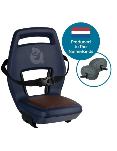 Kinderzitje achter Qibbel 6+ Junior 6+ met voetsteunen, gordel en beschermplaat - blauw/bruin